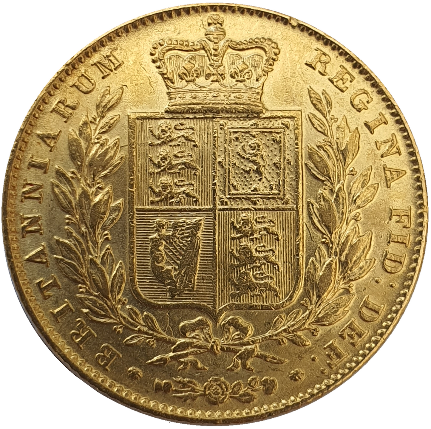 1845 Queen Victoria Shield Reverse Sovereign - '1 over 1' in date