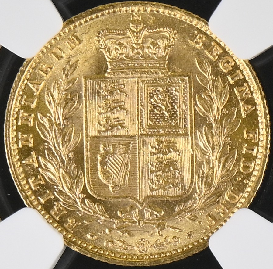 1857 Queen Victoria Shield Reverse Sovereign - NGC AU 58