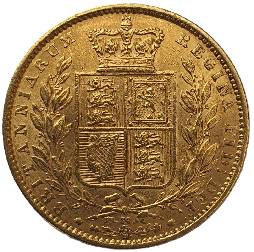 1864 Queen Victoria Shield Reverse Sovereign - #Die No36