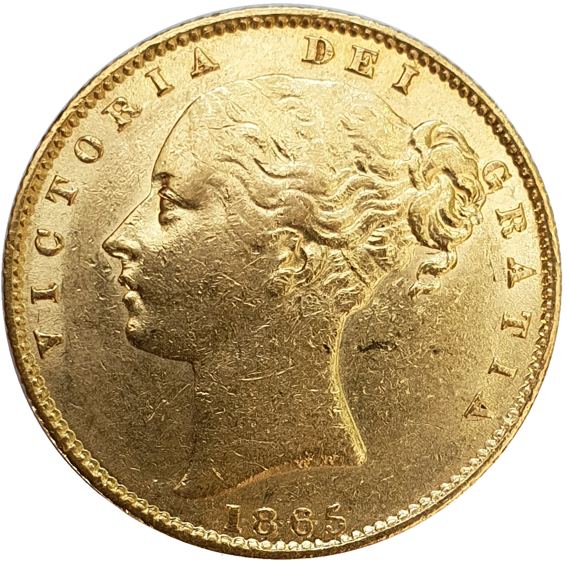 1865 Queen Victoria Shield Reverse Sovereign - #Die No11