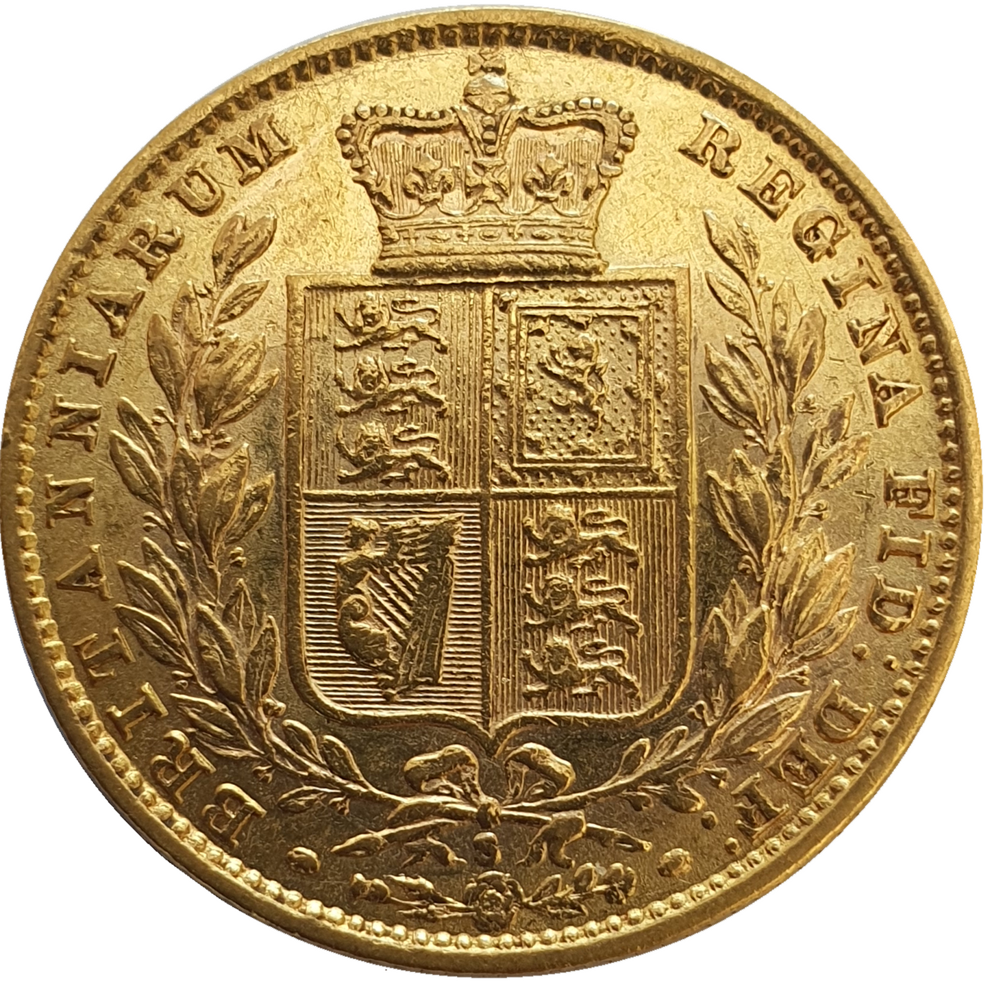 1880-S Queen Victoria Shield Reverse Sovereign - A for V in VICTORIA