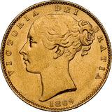 1869 Queen Victoria Shield Reverse Sovereign - Die No8 - NGC AU-58 AUNC