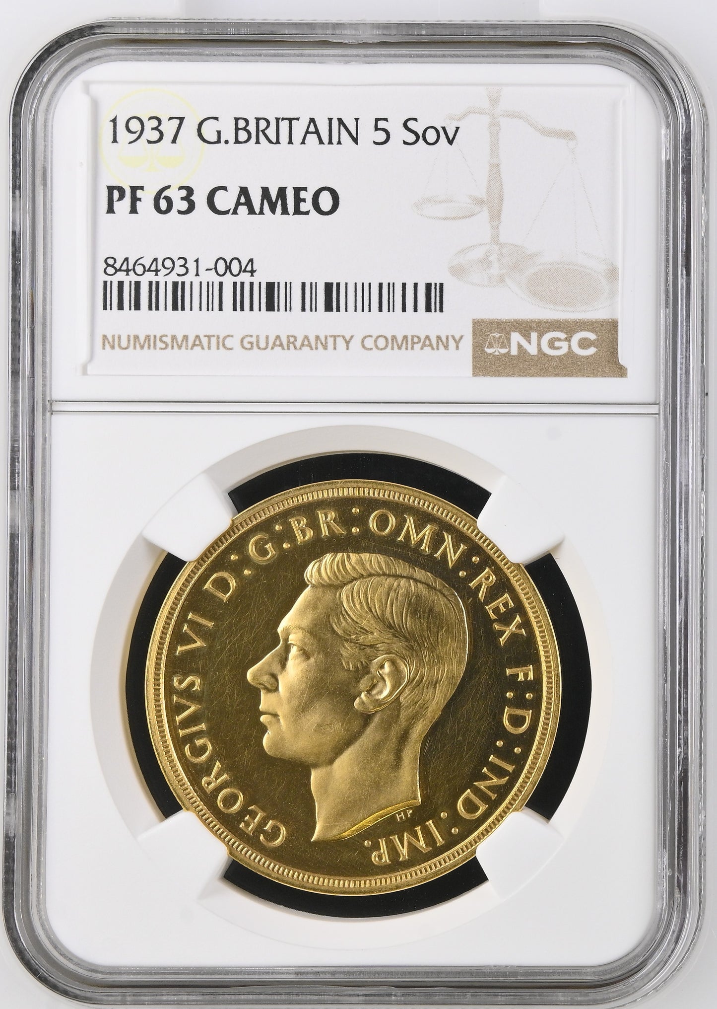 1937 King George VI Proof Specimen 5 Pound - NGC PF-63 Cameo