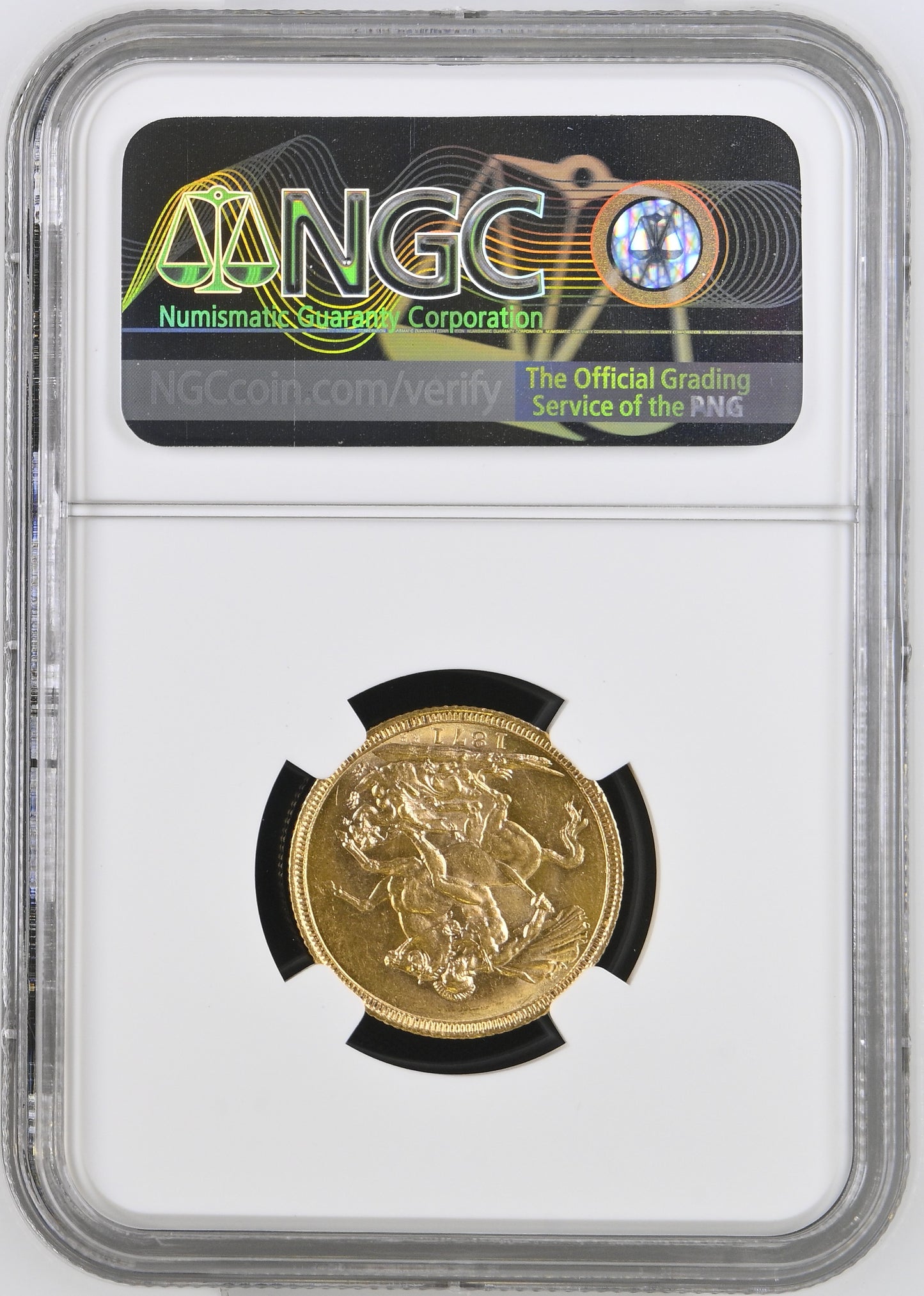 1871 Queen Victoria Young Head Gold Sovereign - Large B.P - NGC AU 58