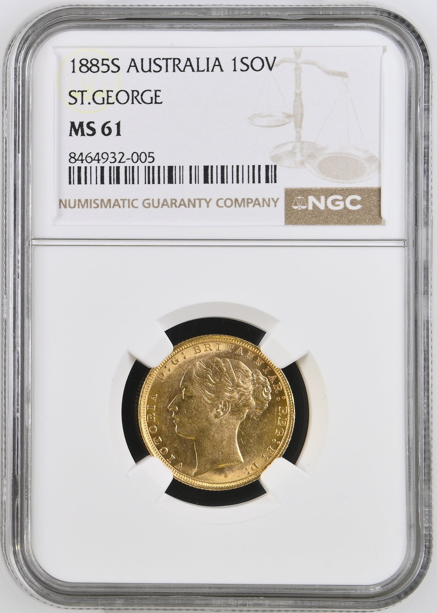 1885 Queen Victoria Young Head Gold Sovereign (Sydney) NGC MS 61