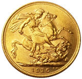 1916-M King George V Gold Sovereign (Melbourne)