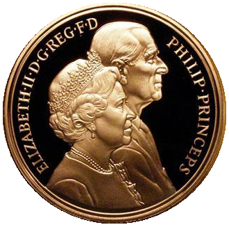 1997 Queen Elizabeth II 50th Wedding Anniversary Gold Proof 5 Pound + Boxed / COA