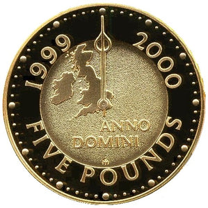 1999 Queen Elizabeth II Millennium Gold Proof  5 Pound + Boxed / COA