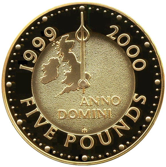 2000 Queen Elizabeth II Millennium Gold Proof  5 Pound + Boxed / COA