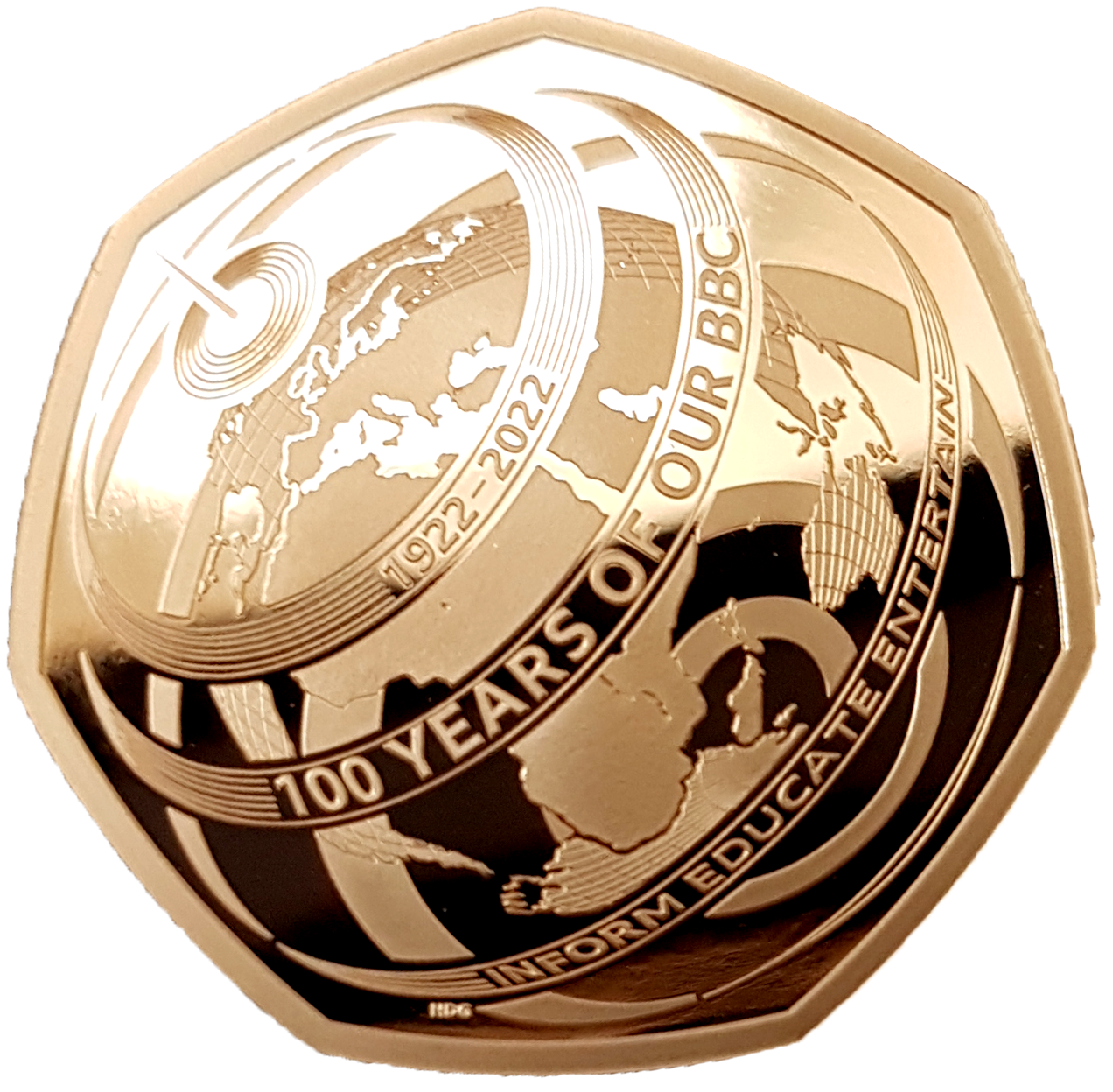 2022 Queen Elizabeth II '100th Anniversary of Our BBC' 50p Gold