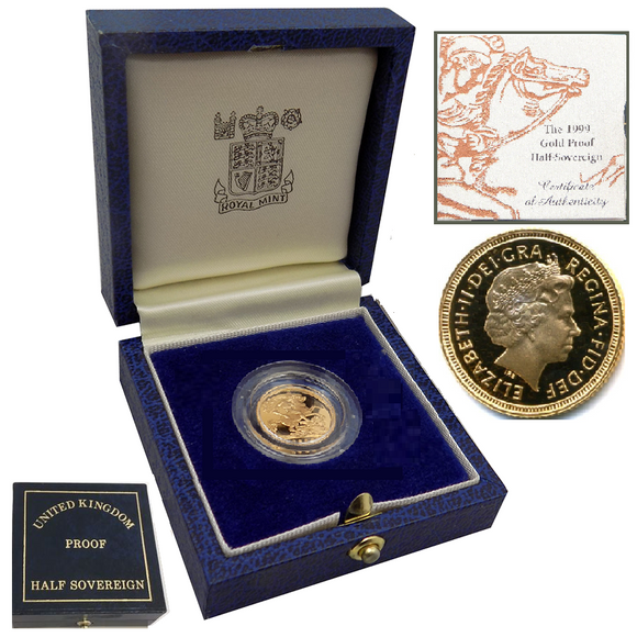 1999 Queen Elizabeth II Proof Gold Half Sovereign + Capsulated Cased / COA