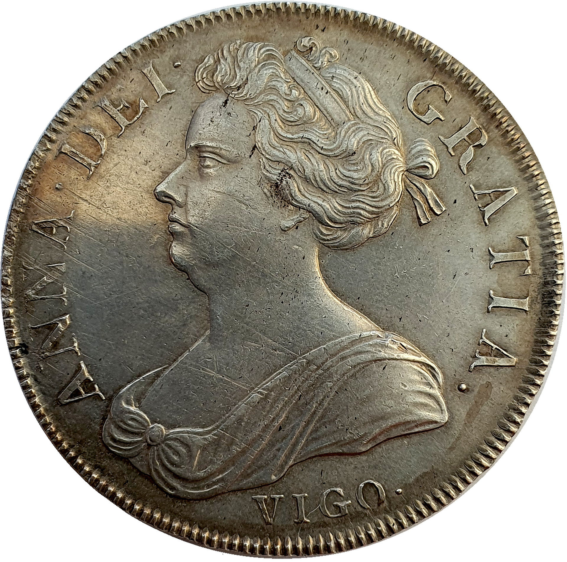 1703 Queen Anne ,Crown VIGO Extremely Rare Near Unc – Allgold Coins