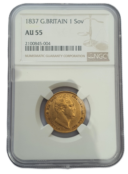 1837 William IV Full (2nd Bust) Sovereign - NGC AU55