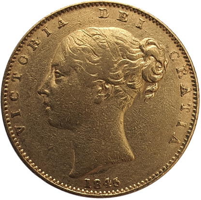1845 Queen Victoria Shield Reverse Sovereign - high '4' in date