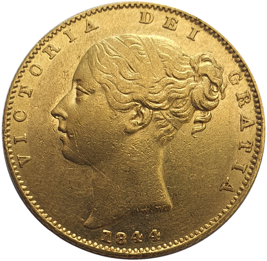 1844 Queen Victoria Shield Reverse Sovereign - Scarce Small '44' in date