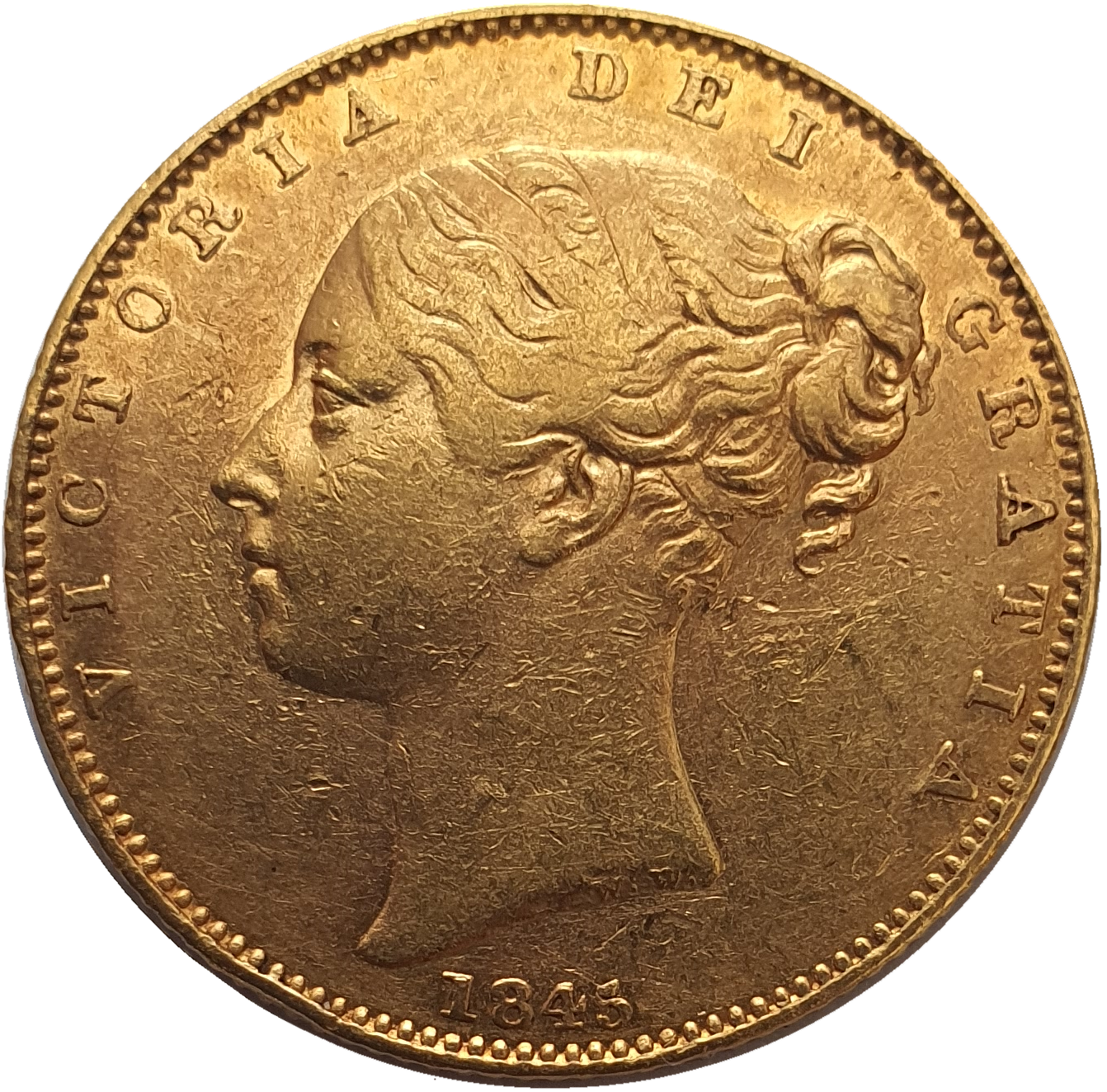 1845 Queen Victoria Shield Reverse Sovereign - narrow date