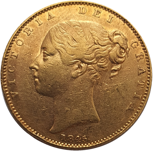 1845 Queen Victoria Shield Reverse Sovereign - narrow date