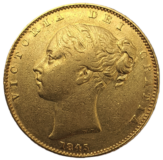 1845 Queen Victoria Shield Reverse Sovereign - Narrow Date