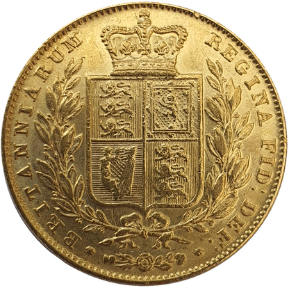 1845 Queen Victoria Shield Reverse Sovereign - '1 over 1' in date