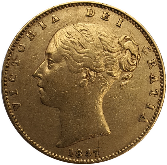 1847 Queen Victoria Shield Reverse Sovereign