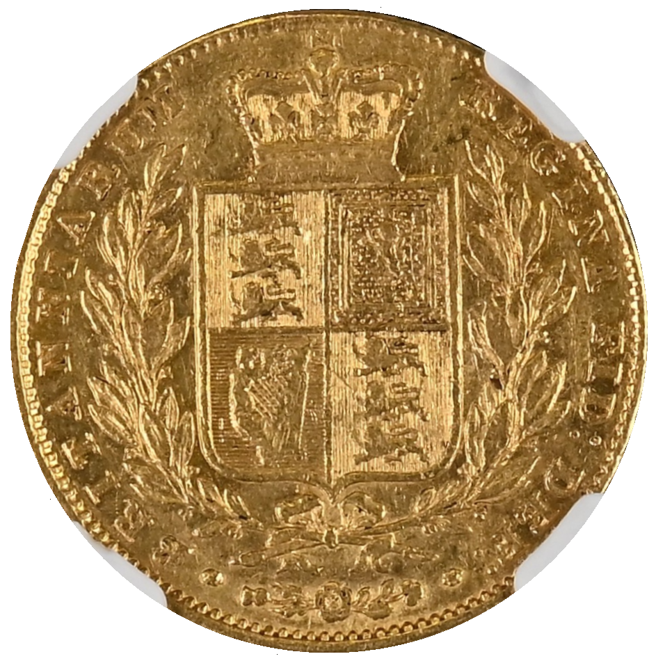 1848 Queen Victoria Shield Reverse Sovereign SMALL HEAD - NGC AU50