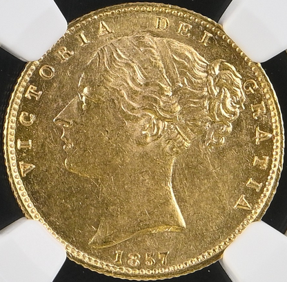 1857 Queen Victoria Shield Reverse Sovereign - NGC AU 58