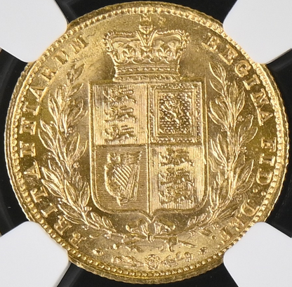 1857 Queen Victoria Shield Reverse Sovereign - NGC AU 58
