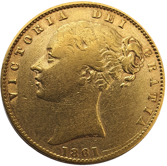 1861 Queen Victoria Shield Reverse Sovereign - T over Tilted T