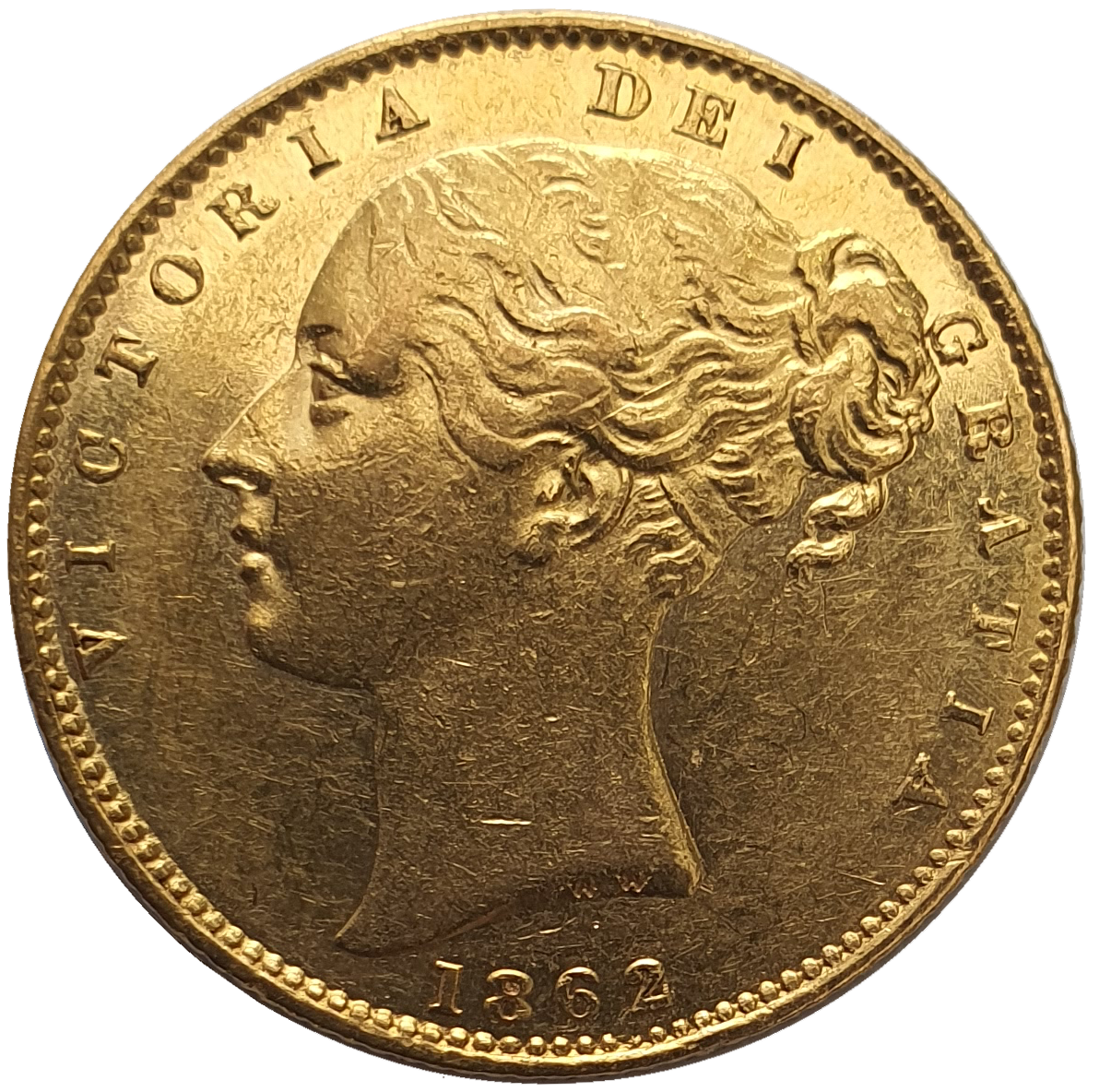 1862 Queen Victoria Shield Reverse Sovereign - Wide Date