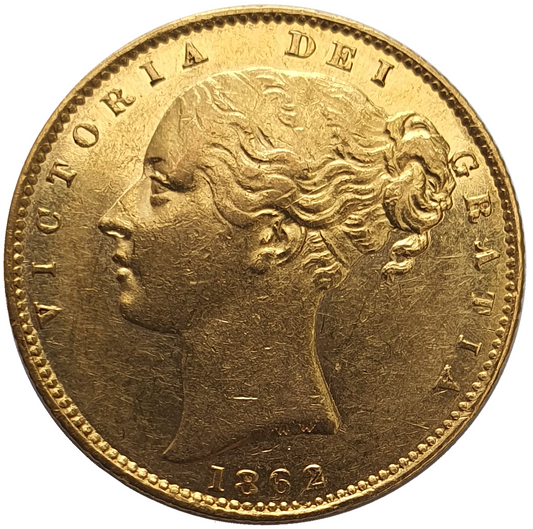 1862 Queen Victoria Shield Reverse Sovereign - Wide Date