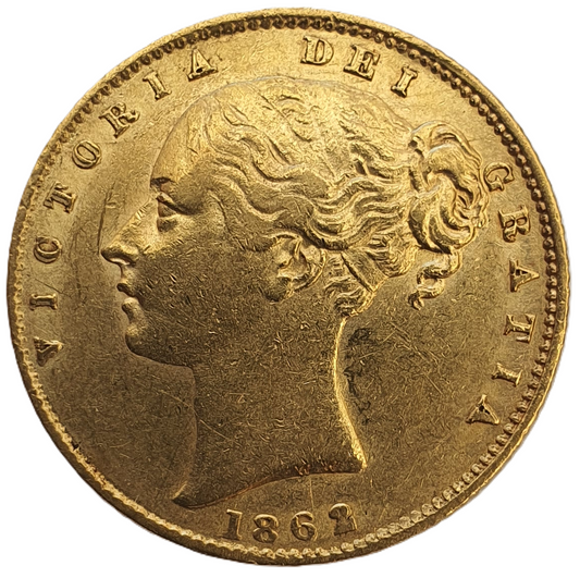 1862 Queen Victoria Shield Reverse Sovereign - Double Struck