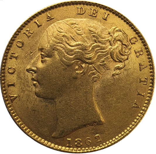 1862 Queen Victoria Shield Reverse Sovereign - Wide Date