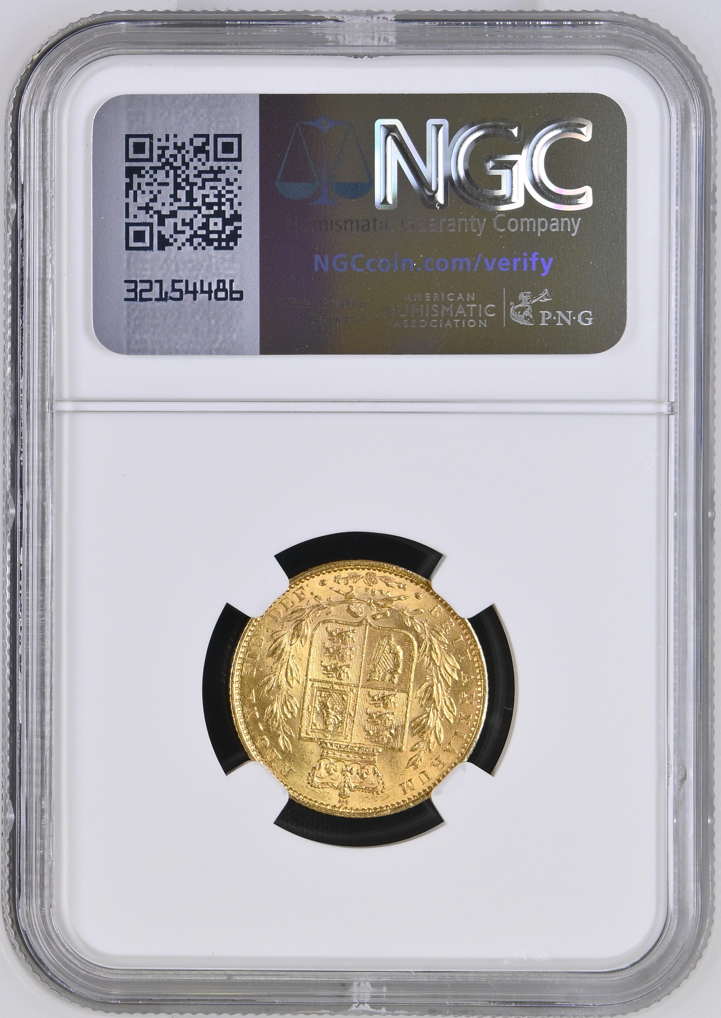 1864 Queen Victoria Shield Reverse Sovereign - NGC AU 58