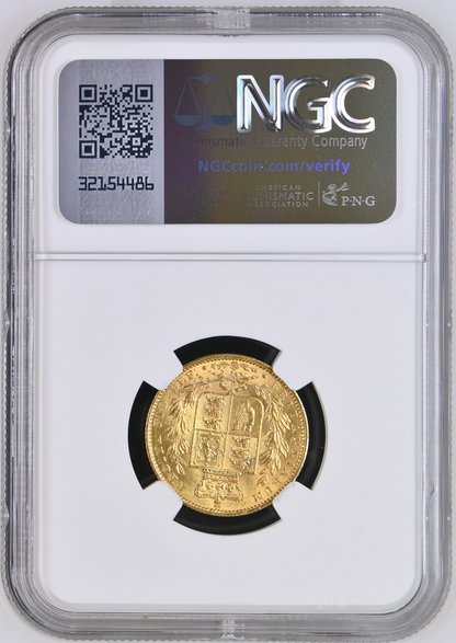 1864 Queen Victoria Shield Reverse Sovereign - NGC AU 58
