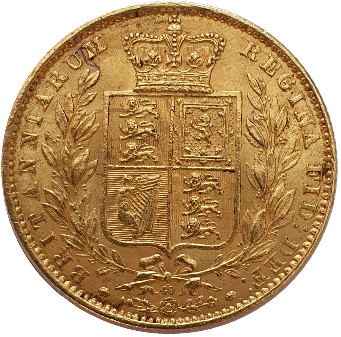 1864 Queen Victoria Shield Reverse Sovereign - #Die No49