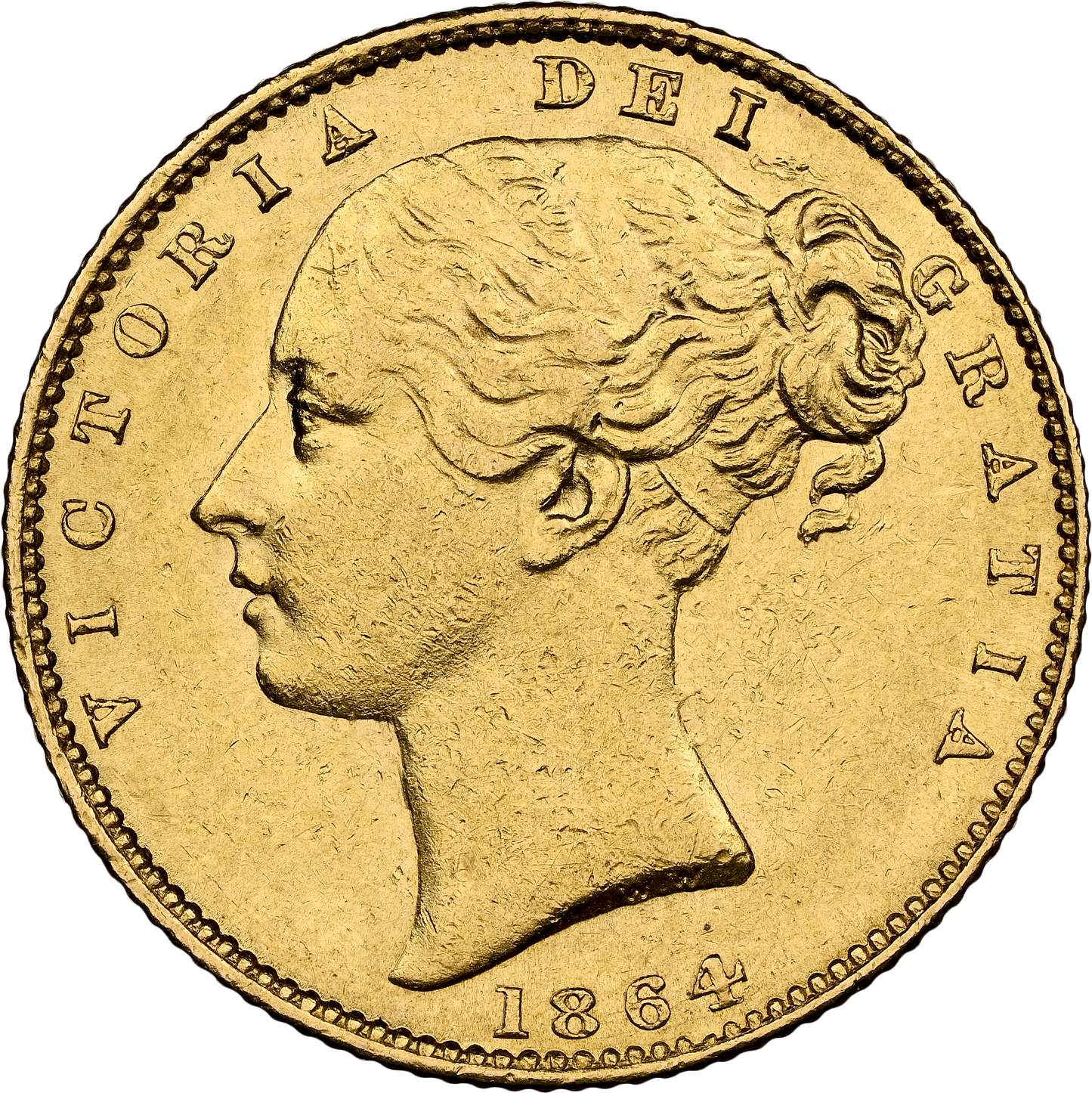 1864 Queen Victoria Shield Reverse Sovereign - NGC AU 58