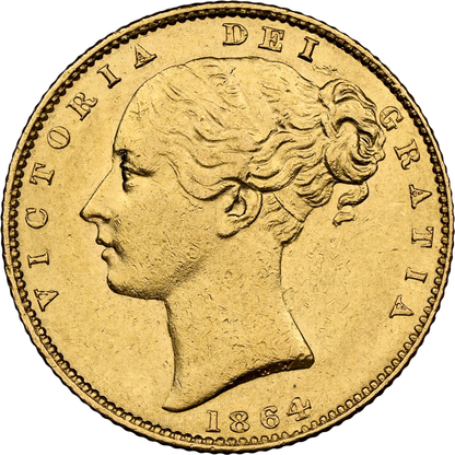 1864 Queen Victoria Shield Reverse Sovereign - NGC AU 58