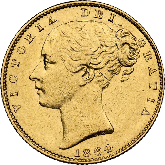 1864 Queen Victoria Shield Reverse Sovereign - NGC AU 58