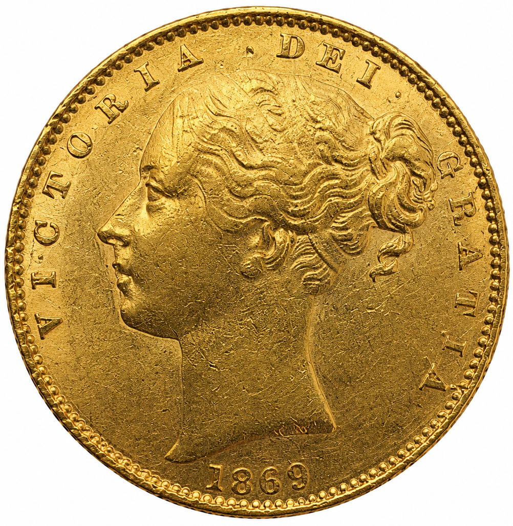1869 Queen Victoria Shield Reverse Sovereign - #Die No57