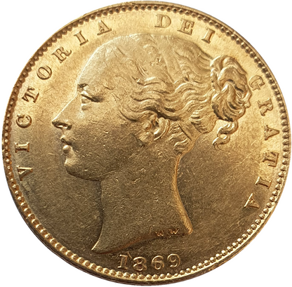 1869 Queen Victoria Shield Reverse Sovereign - #Die No15