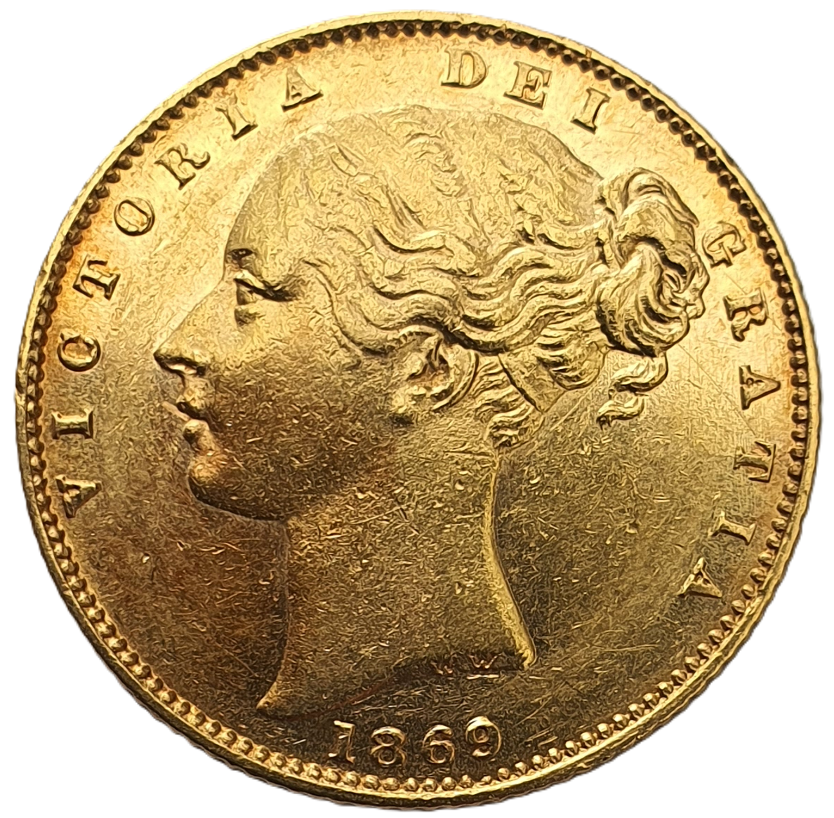 1869 Queen Victoria Shield Reverse Sovereign - #Die No19