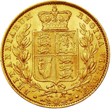 1869 Queen Victoria Shield Reverse Sovereign - Die No8 - NGC AU-58 AUNC