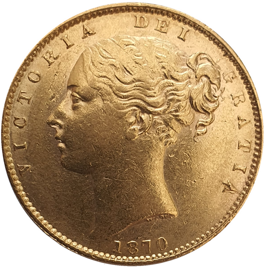 1870 Queen Victoria Shield Reverse Sovereign - Raised WW Die No123