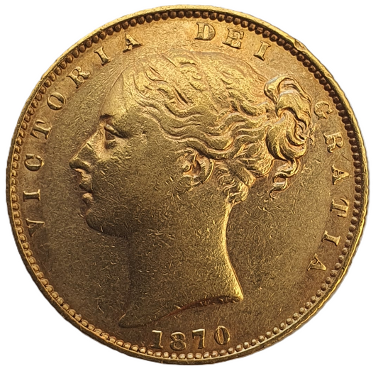 1870 Queen Victoria Shield Reverse Sovereign - Raised WW Die No82