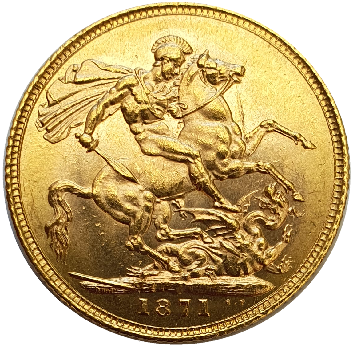1871 Queen Victoria Young Head Gold Sovereign - Small B.P