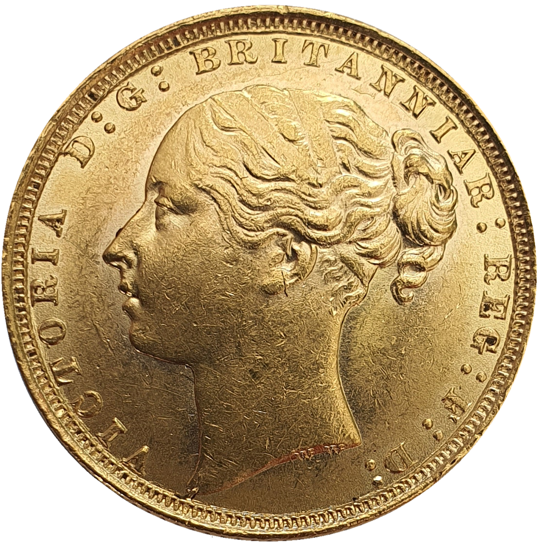 1871 Queen Victoria Young Head Gold Sovereign - Large B.P