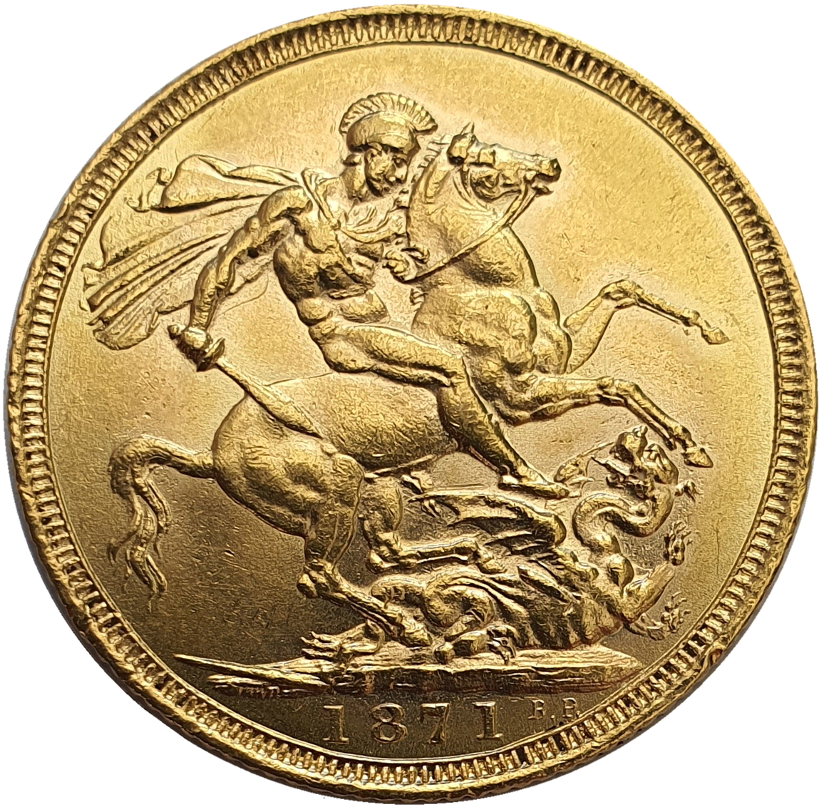 1871 Queen Victoria Young Head Gold Sovereign - Large B.P