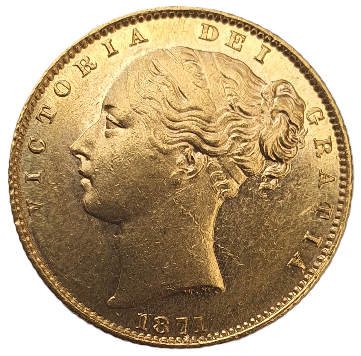 1871 Queen Victoria Shield Reverse Sovereign - Die #12 - AUNC