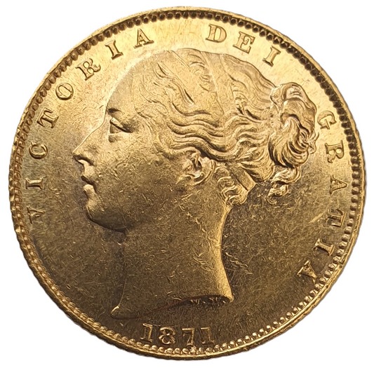 1871 Queen Victoria Shield Reverse Sovereign - Die #12 - AUNC