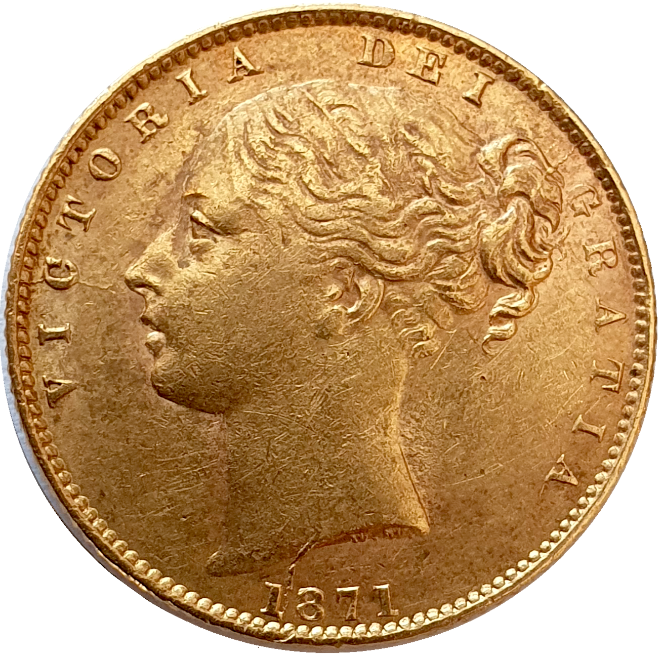 1871 Queen Victoria Shield Reverse Sovereign - Die #2